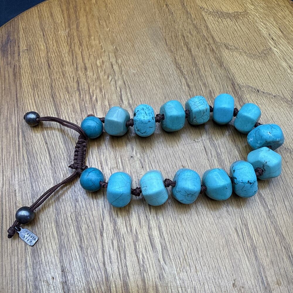 Vintage PEYOTE BIRD Southwestern TURQUOISE Chunky STERLING BRACELET Adjustable